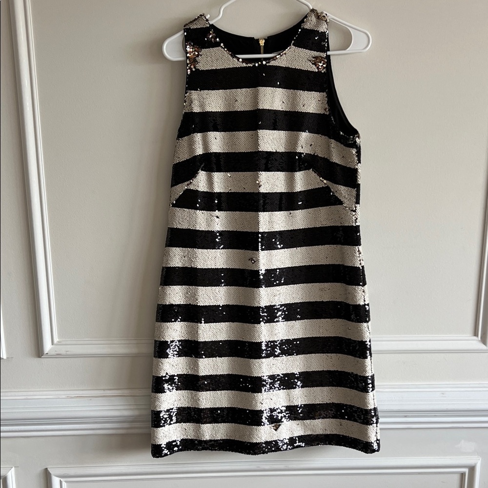 Eliza J Black, White and Gold Sequin Mini Dress